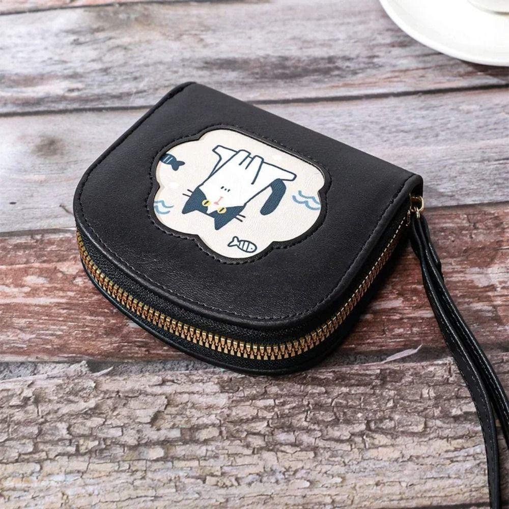 Zipper Cute Cat Short Wallet Cartoon Card Holder Mini PU Leather Card Bag  Female