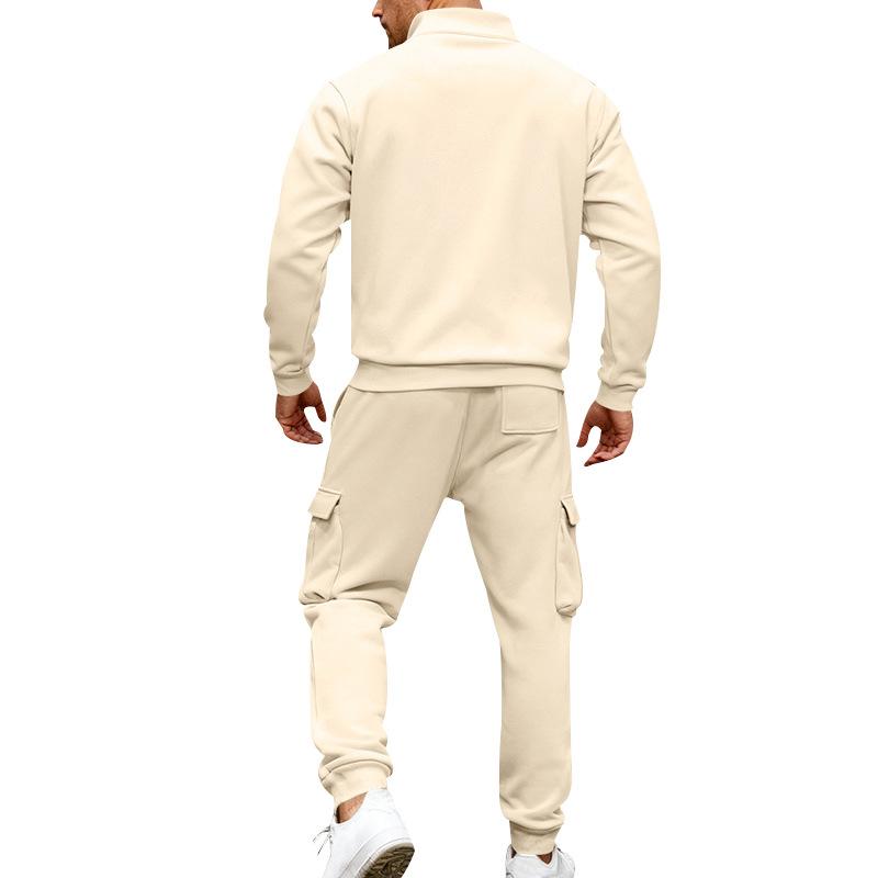 Men's 1/4 Zip Stand Collar Tracksuit 2 Piece Outfit Long Sleeve Sweatshirt & Cargo Jogger Pants Set Casual Athletic Sweatsuit