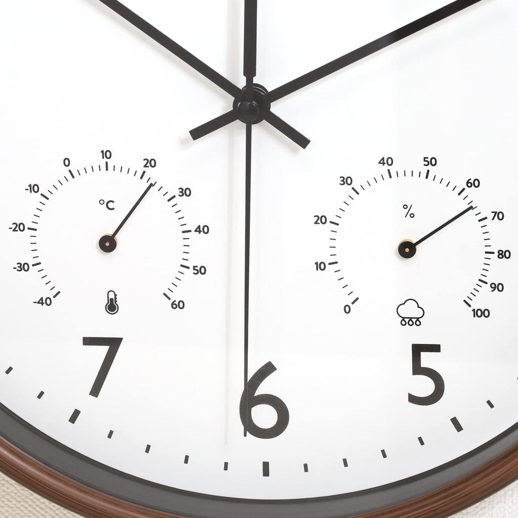 Fujiboeki Wall Clock Width 25.5 X Depth 4.3 X Height 25.5 Cm Brown Miel 28199 Small with Temperature and Hygrometer