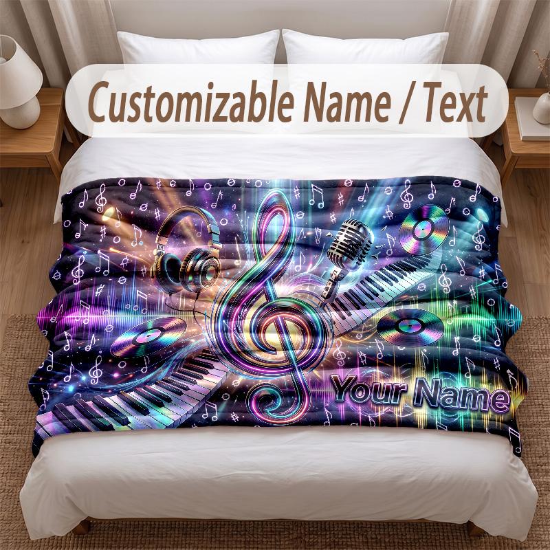 Music General Theme Soft Blanket Personalized Custom Name Text Print Warm Blanket Home Sofa Bedroom Decor