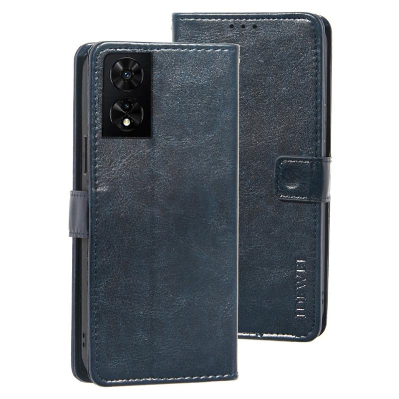 

For TCL 505 Case Crazy Horse Texture Leather Folio Phone Cover Dark Blue