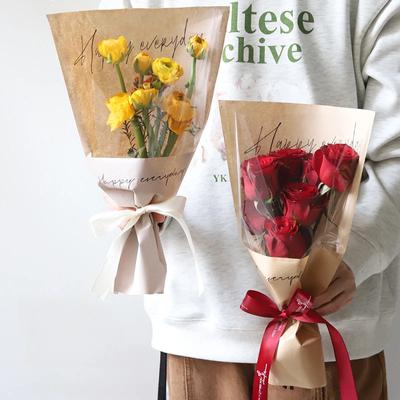 100PCS Transparent Floral Packaging Bags Roses Packaging Cowhide Bouquet Bag Happy Every Day Bags Mother's Day Gift Bags