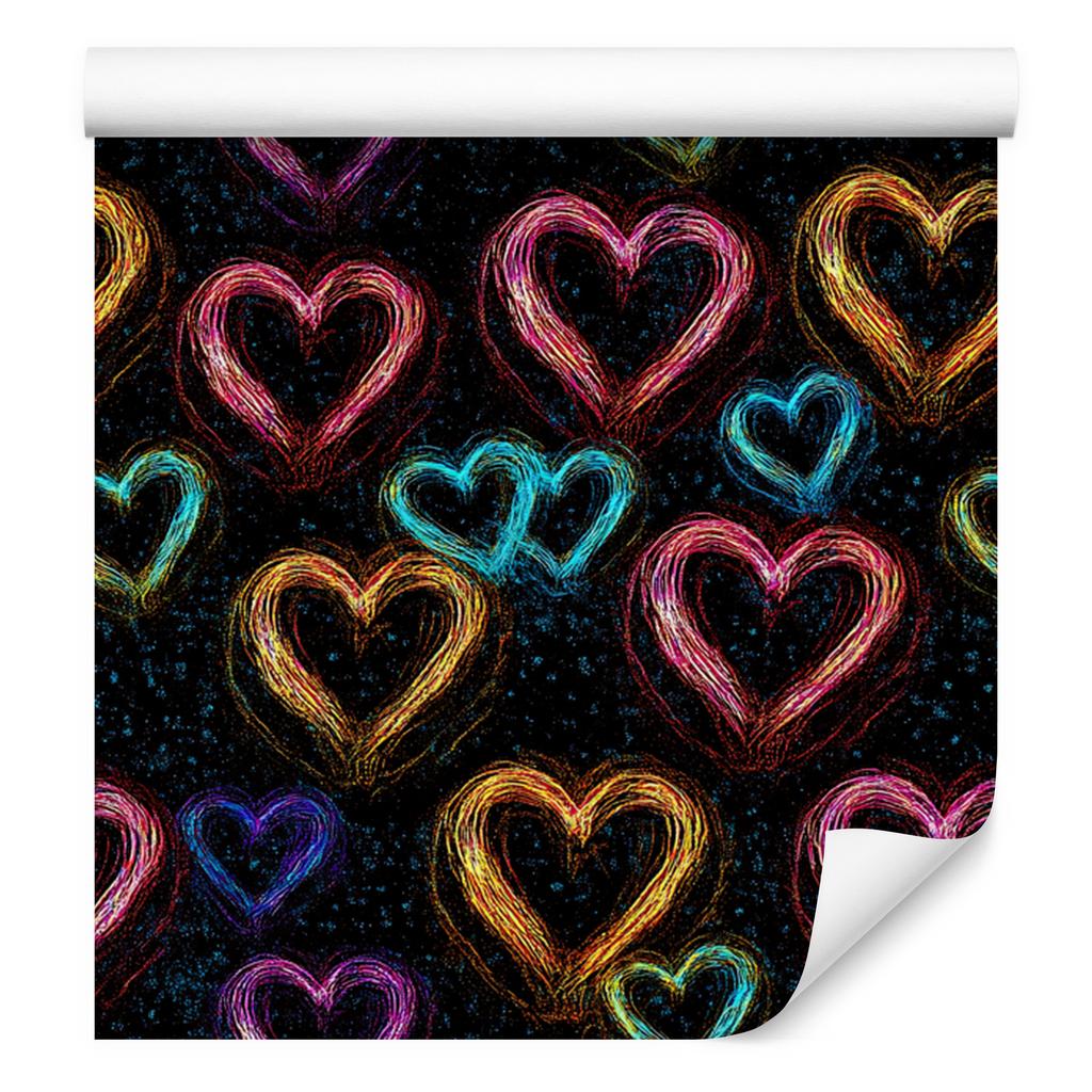 Neon Glitter Hearts Wallpaper Black, Burgundy and Ochre 50x1000