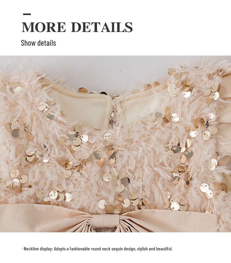 Baby Girl's Fluffy Sequin Bow Vest Dress - Korean Style Spring Party Princess Outfit