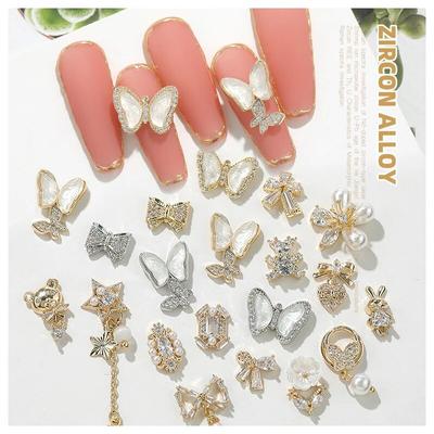 10Piece Butterfly Zircon Nail Decoration Jewelry Zircon Crystal Pearl Pendant  Manicure High Quality Rhinestone Accessories