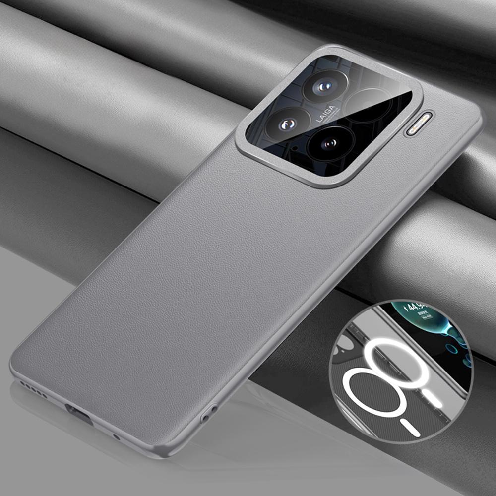 

Чехол для Xiaomi 15, совместимый с MagSafe PU Leather+TPU+PC Back Cover (2-е поколение) Grey