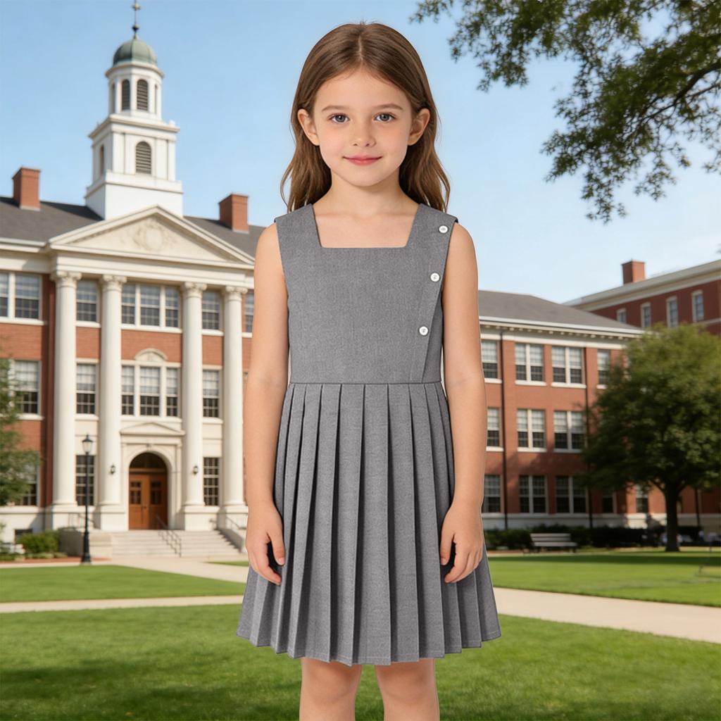 Girls' Pleated Jumper Dress - Preppy Sleeveless Frock