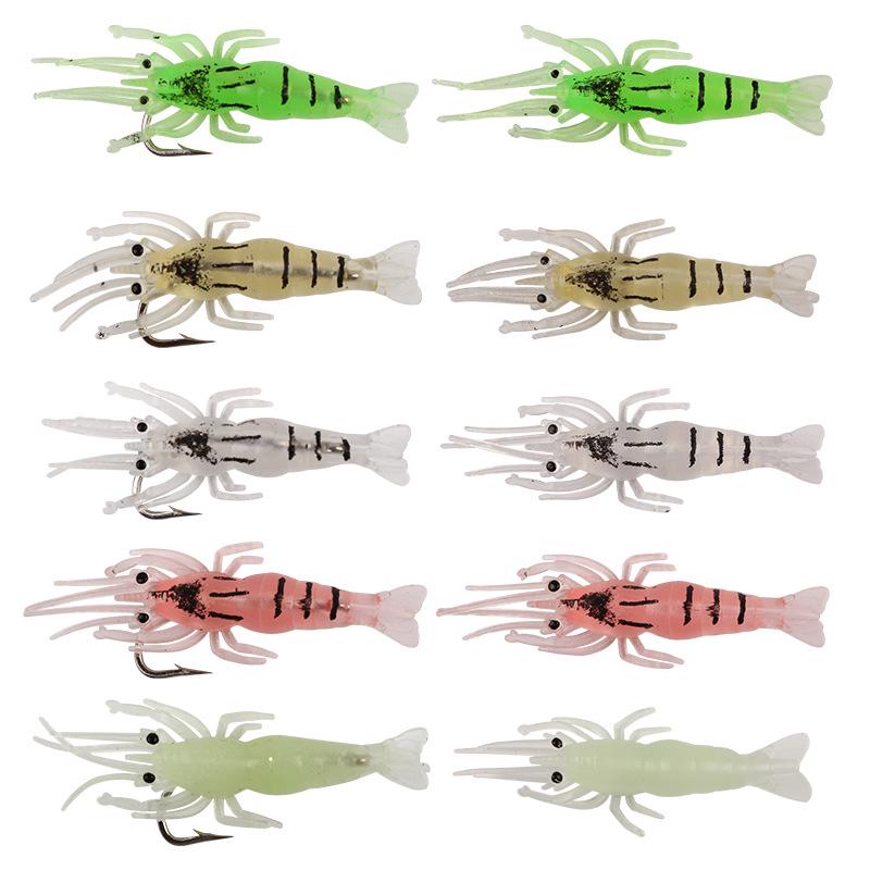 Luminous Soft Shrimp Bait with Hook - 5pcs, Simulated Small Grass Shrimp