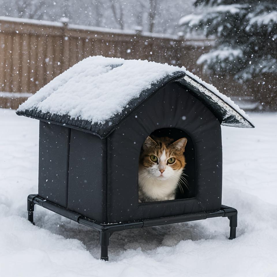 Outdoor Cat Shelter Heated Cat House Waterproof Insulated with Elevated Base Feral Cats Shelter Street House In Winter Yard