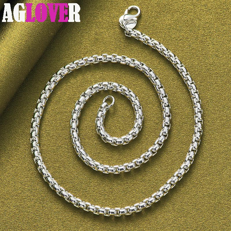 Gioielli con collana in argento sterling 925 da 4 mm con catena a scatola rotonda da 18/20/24 pollici