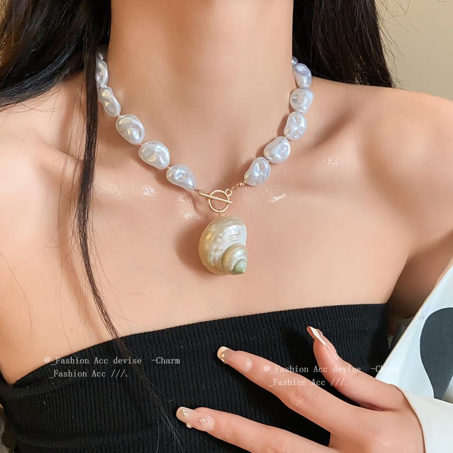 Bohemia Personality Baroque Pearl Beaded Starfish Shells Conches Necklacee for Women Charm Summer Beach Vacation Collar Jewelry