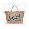 (beige) Amplio Bolso de Playa con Borlas Hechas a Mano, Elegante Bolso de Mezclilla con Estampados de Moda