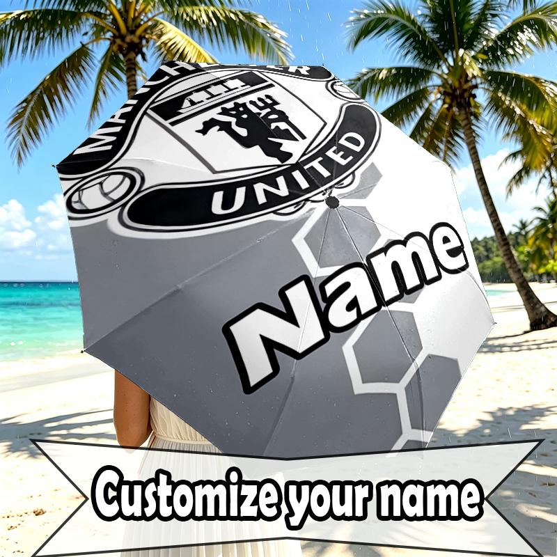 Custom Name Personalized Manchester United F.C Print Umbrella, Auto Open Close, 8‑Rib Sturdy Frame, Commute Camping Hiking Use, Birthday Gift