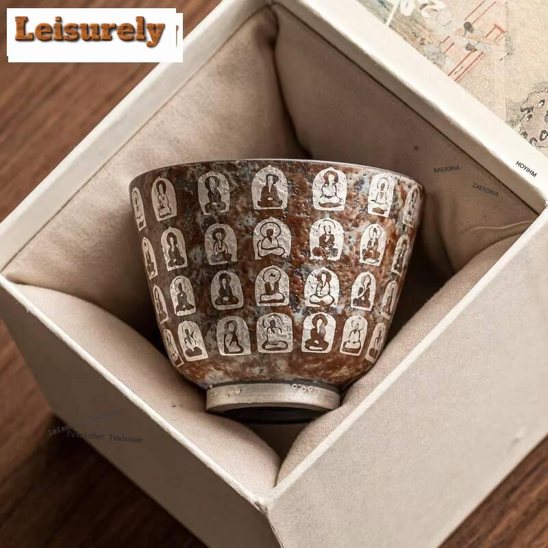 81ml Ten Thousand Buddhas Master Cup Creative Gilt Silver Bell-shaped Cup Tasting Mug Antique Water Jug Cafes Gift Collection