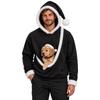 Adult Cute Christmas Plush Patchwork Hooded Sweatshirt with Pet Pocket for Holiday Wear