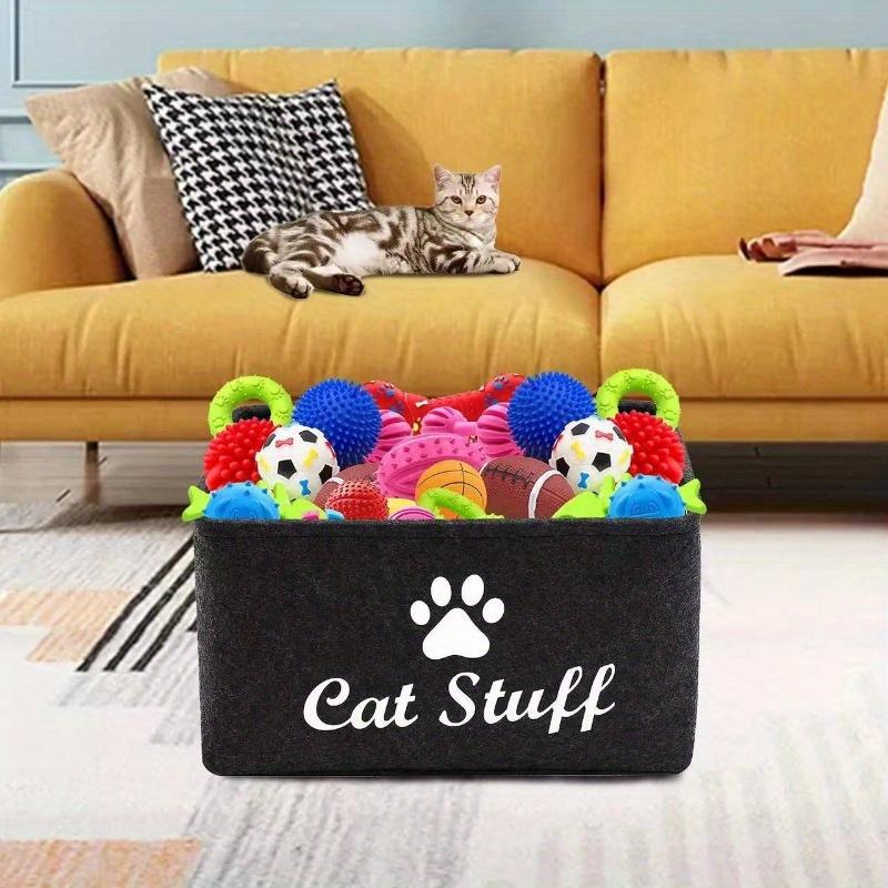 Plush Toy Storage Box Pet Toy Organizer Felt Basket with Iron Handle Storage Bin