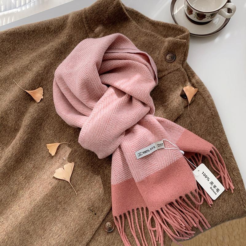 Maillard Color Scarf Women'S Wool100% Pure Wool Autumn And Winter Scarf Couple Simple Warm And Thickened