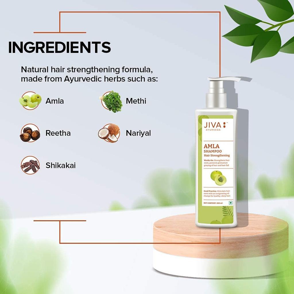 Jiva Amla Shampoo 200 Ml Ayurvedic Herbal Cleanser For Strong Looking Hair Daily Care For Men And Women Pack Of 3