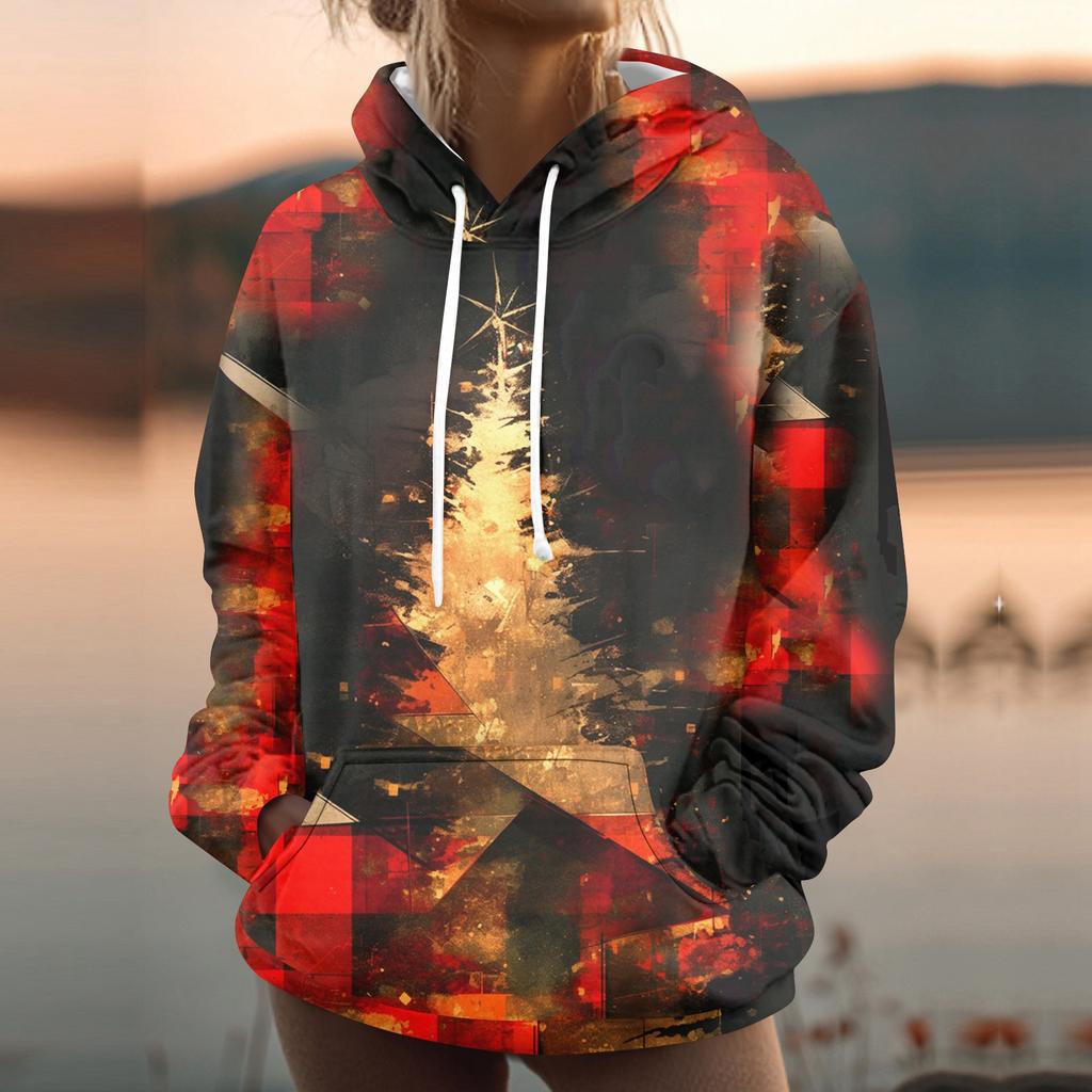 Women's Fashion Sweatshirt Printed Casual Hooded Sweatshirt With Pockets