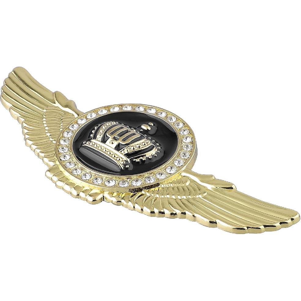 2pcs Wing Circular Crown Emblems,Crystal Diamond Crown Car Stickers Decals Decoration for All Car (Gold Black)