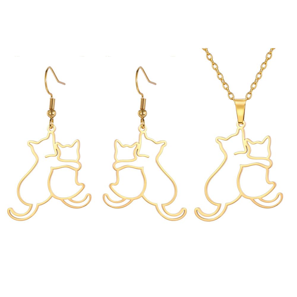 My Shape Hugging Puppy Kitten Necklace for Women Girls Stainless Steel Pendant Chain Animal Cat Dog Zircon Pets Lovers Gifts