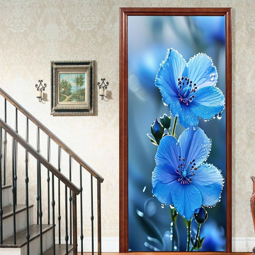 1 Stück Blühender Bambus Vinyl Türsticker Für Schlafzimmer Heimdeko Selbstklebend Abnehmbares Wandtattoo Türrenovierung Wasserdichtes Poster