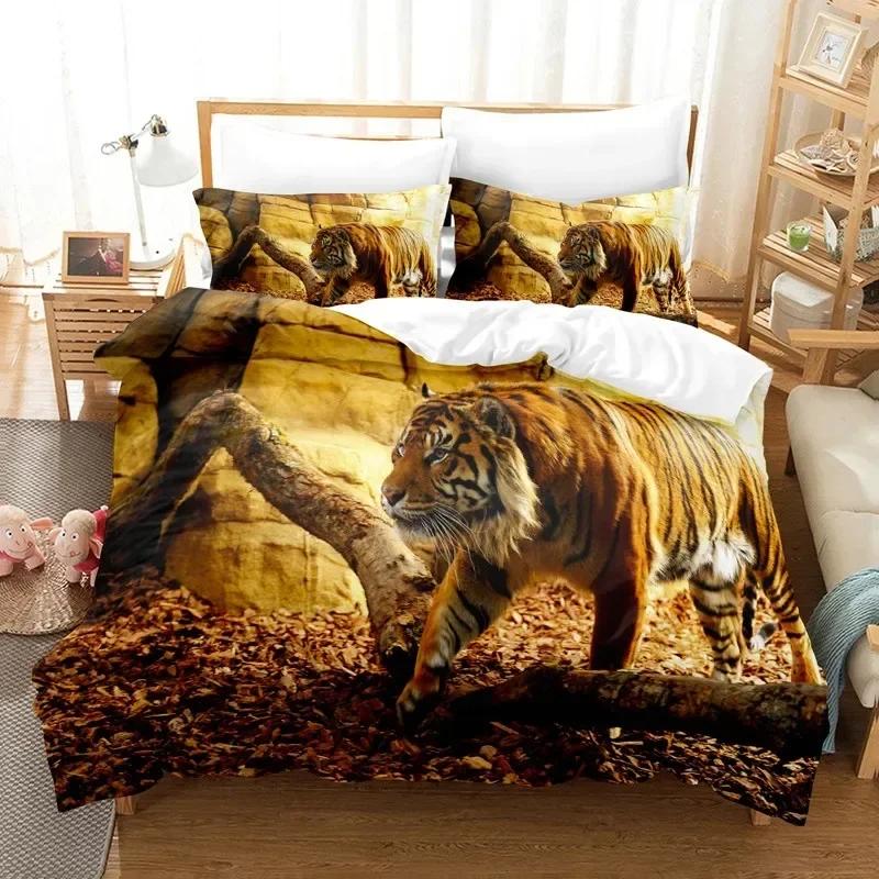 3D Vit Tiger Bekväm Täcke Örngott Sängkläder Set Barn Sovrum Dekoration Hemtextil