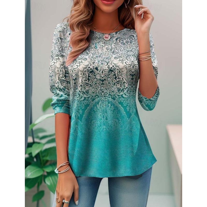 Damen T-Shirt 3D Druck Niedlicher Libellen Blütenblatt Print Lässig Langarm Rundhals Reguläres Oberteil Täglicher Druck Rosa Frühling T-Shirt