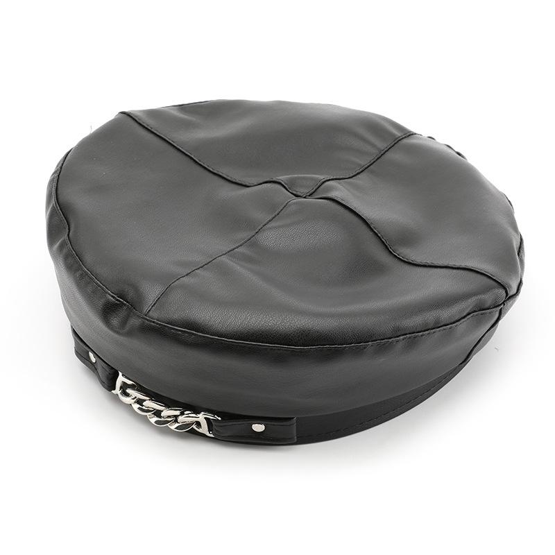 Korean Metal Chain Pu Leather Beret For Women Retro Solid Color Plain Color Octagonal Cap Girls Spring Autumn Flat Top Artist Painter Hat