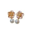 Silver Needle Zircon Pearl Oil Drop Flower Stud Earrings French Retro Court Style Earrings Light Luxury High-end Earrings