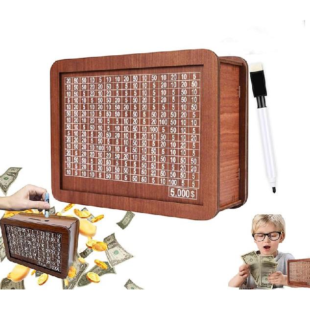 Spardose, 2024 Neue Holz-Geldkassette Spardose für Erwachsene Kinder, Spar-Geldbox mit Zähler, Holz-Spardose mit Sparziel und Zahlen,