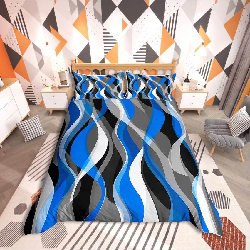 Homewish Geometric Stripes Duvet Cover SetSpiral Lines For Teens Bedding SetAbstract Artwork Decor
