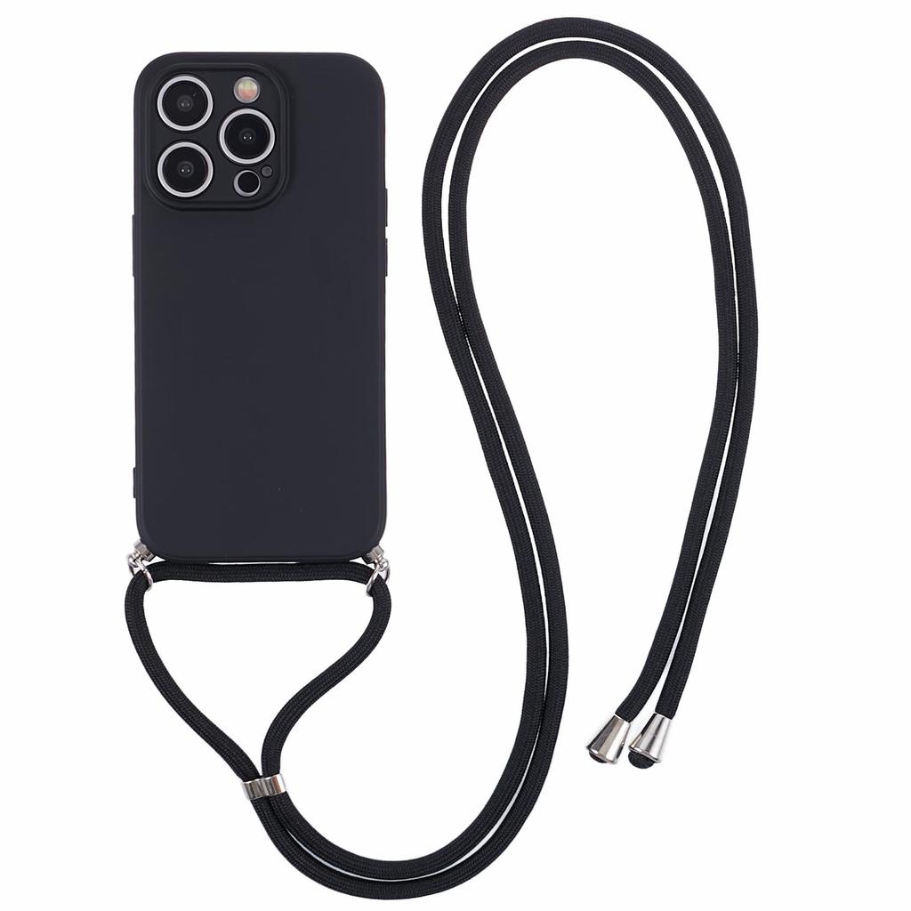 For iPhone 15 Pro Case Candy Color Rubberized Phone Cover with Long Lanyard