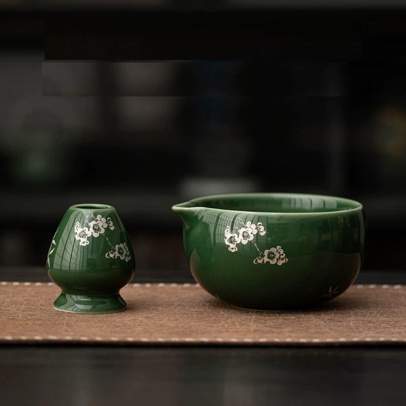 Azure stone Matcha Handmade Home Easy Clean Tea Set Tool Stand Kit Bowl Whisk Scoop Gift Ceremony Traditional Chinese Accessorie