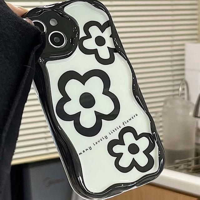 

2023 Новый нескользящий чехол для Iphone 11 12 Promax 13promax 14 Pro Max с черным цветком, волнистый Ins, милый противоударный чехол для телефона с мультяшным рисунком For iphone 14