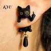 Lustige schräge Alltagsaccessoires 1 Paar Schwarze Katze Mittelfinger Ohrringe für Damen, 3D-gedruckte niedliche matte Textur Tierohrringe, Lustiger Gothic Front