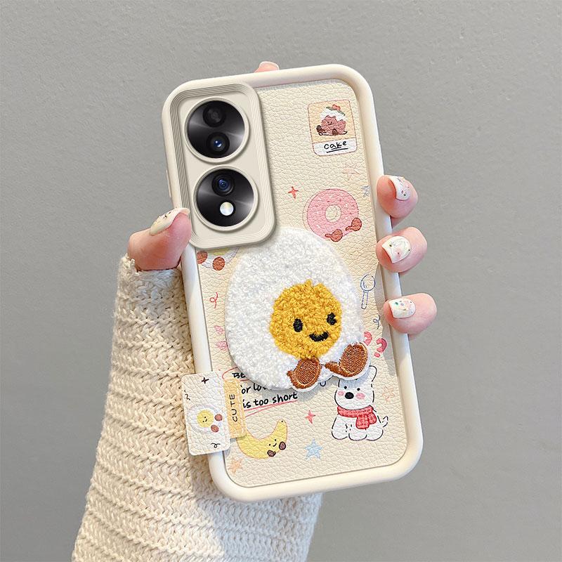 KEYSION Cartoon Cute Plush Embroidery Case for HONOR 70 5G with Lanyard Silicone Shockproof Phone Cover for Huawei Honor 70
