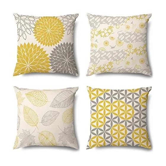 Cushion Cover 45 45 Set of 4 Scandinavian Geometric Pattern Different Pattern Linen Flax Cute Stylish Zipper Modern Home Decoration Car Ornament All
