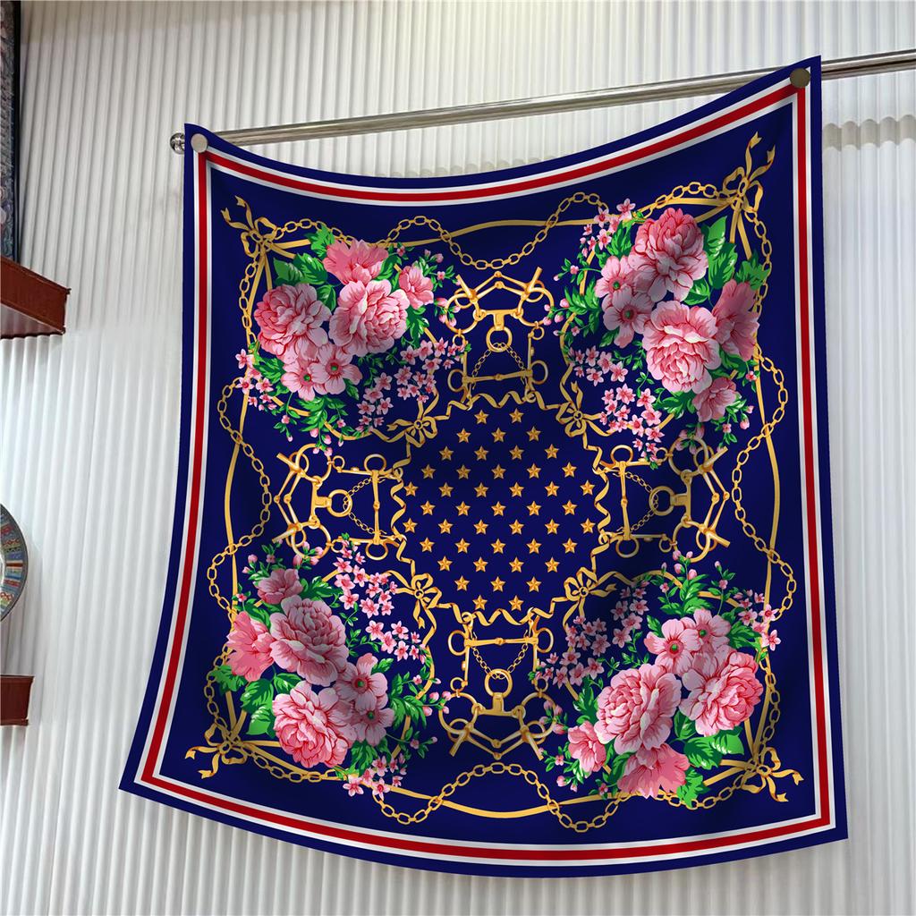 90CM Silk Scarf Women Trees Printed Square Scarves Head Echarpes Foulards Femme Wraps Beach Shawls Bandana Lady Hijabs