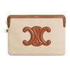Celine Cuir Triomphe Logo Zipper Closure Detachable Wrist Strap Fabric Trimmed Calfskin Handbag Wristlet Clutch Small Women Handbags 10J502EW1-02NT