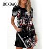 Elegantes Damen-Mode-Midikleid mit kurzen Ärmeln und 3D-Druck, Übergröße, Strandbekleidung