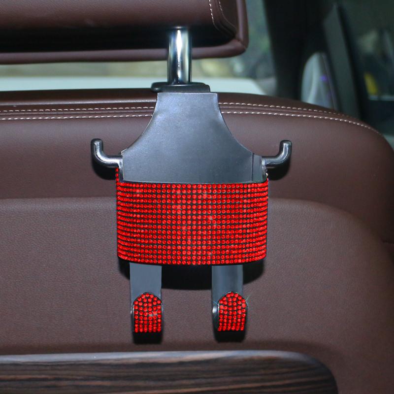 Diamond Crystal Car Seat Headrest Hook Hanger Storage Organizer Universal with Cup Holder for Handbag Bling Car Accessories
