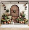 Easter white brick wall flower rabbit Easter egg shooting Backdrop spring flower wall children's birthday party banner Backdrop