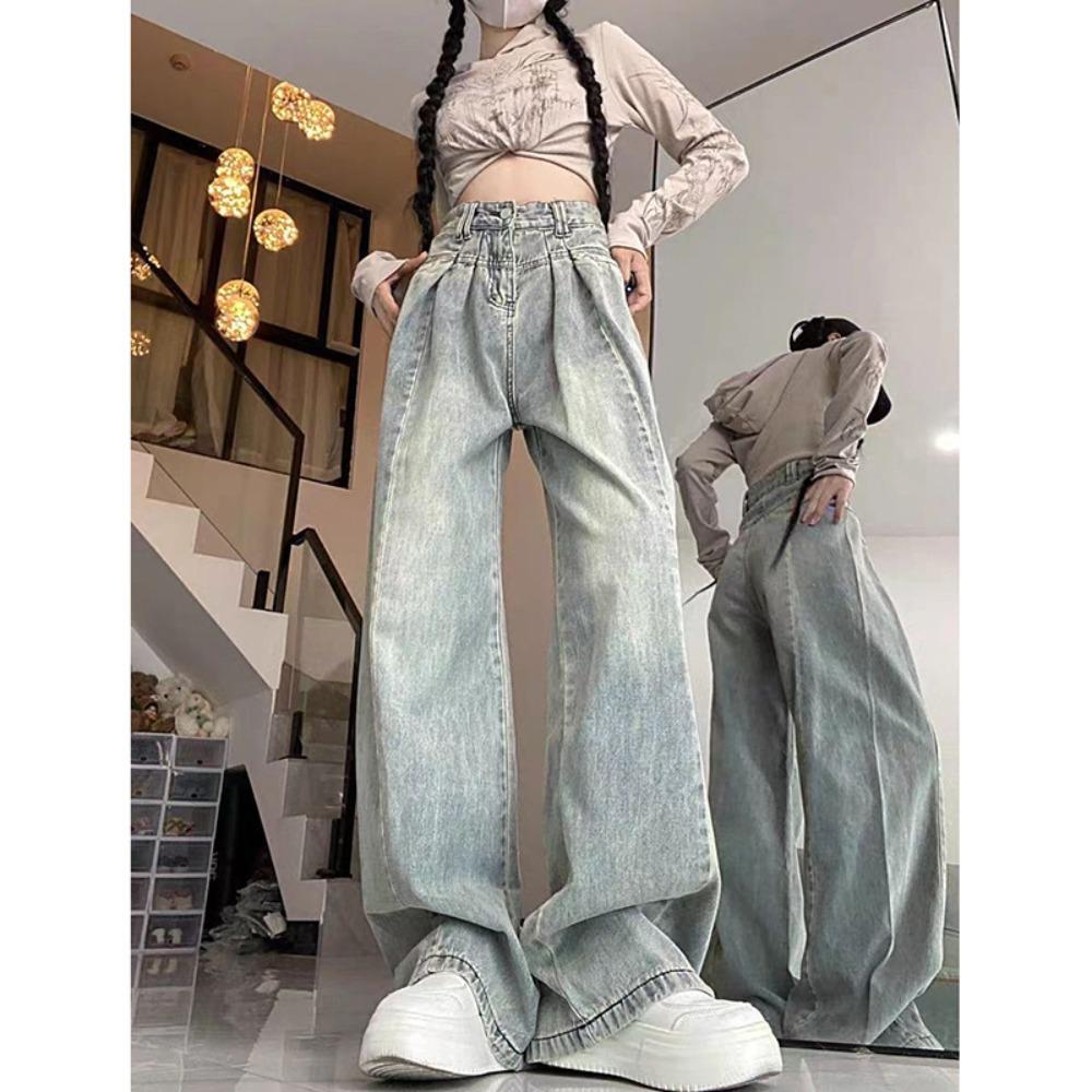 

Джинсы женские драпированные с высокой талией Харадзюку, весенне-осенний новый дизайн, свободные джинсы-швабры с широкими штанинами 2XL