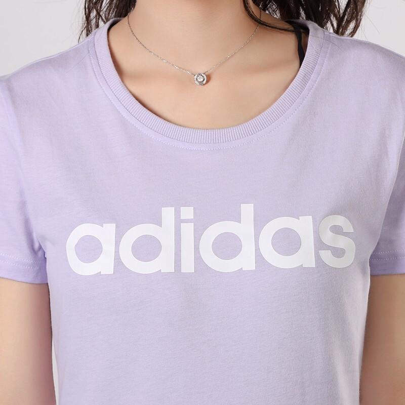 Adidas Neo Logo Print Regular Fit Sports Short Sleeve T-Shirt Women Tops Purple GL1178
