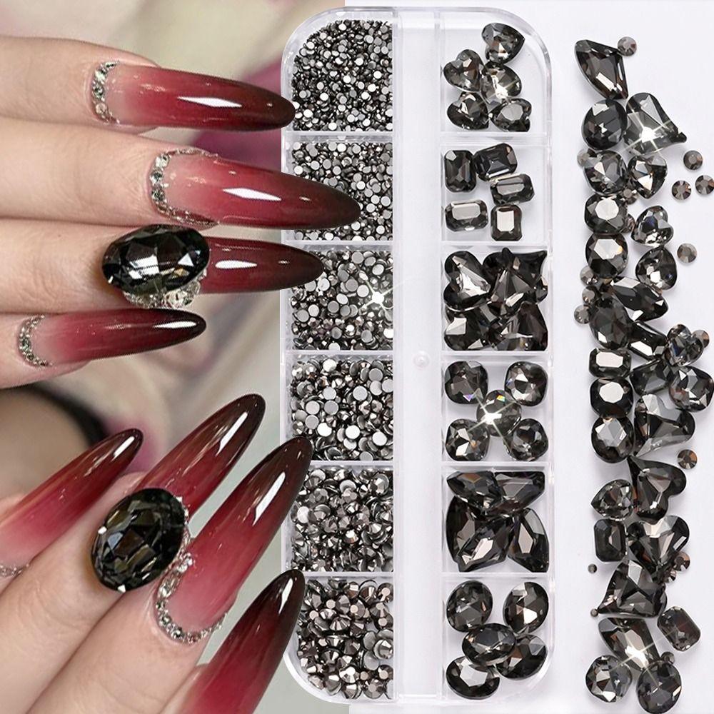 12 Grids 3D Nail Art Rhinestones Mixed Shapes Clear Glass Nail Art Charms Colorful Flatback Nail Art Decoration