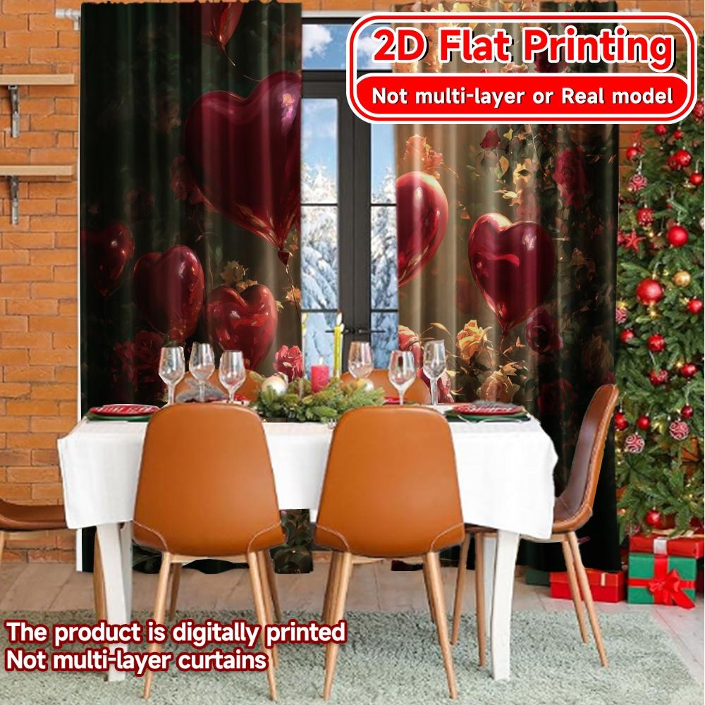 2D Flat Printing,2pcs Heart Garden Glow Chic Minimalist Curtains Fabric Curtains Home Decor Perfect for Room, Kitchen, Study,