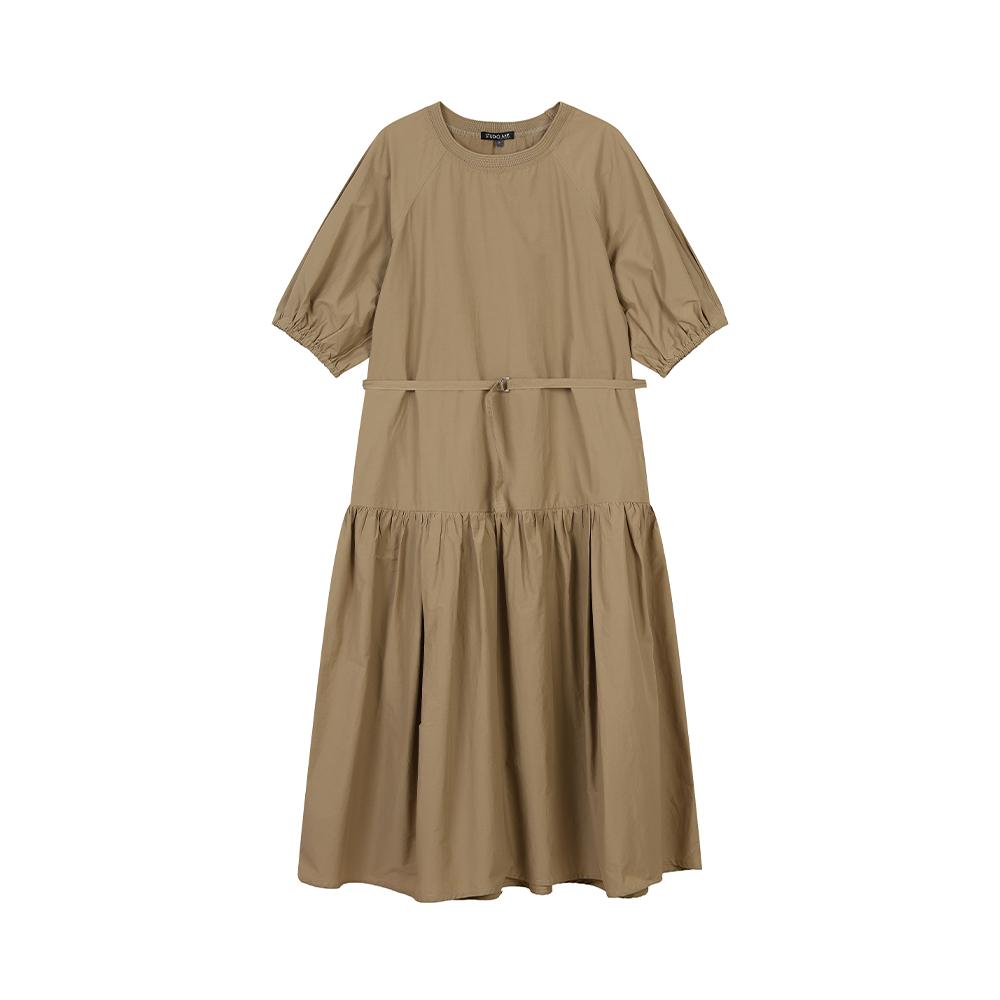 Rap Round Neck Shirred Belted Long Dress Ar3Wo861