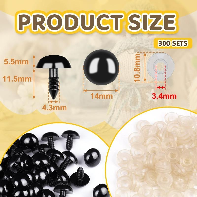 1000set Black Safety Eyes with Washers for Crochet Plush Dolls Stuffed Animals Teddy Bear Crochet Craft DIY Doll Plastic Eyeball