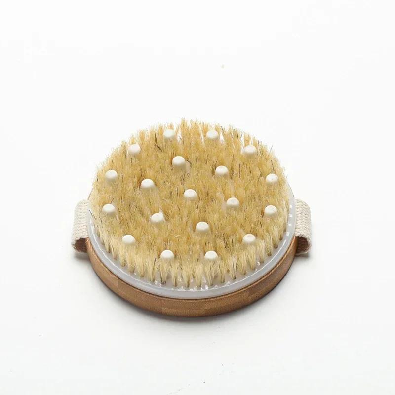 Body Brush Natural Boar Bristle Organic Dry Skin Body Brush Massager Bamboo Wet Back Shower Brushes Exfoliating Bathing Brush